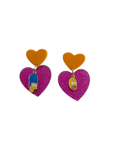 Pendientes Marge, Homer y corazón glitter