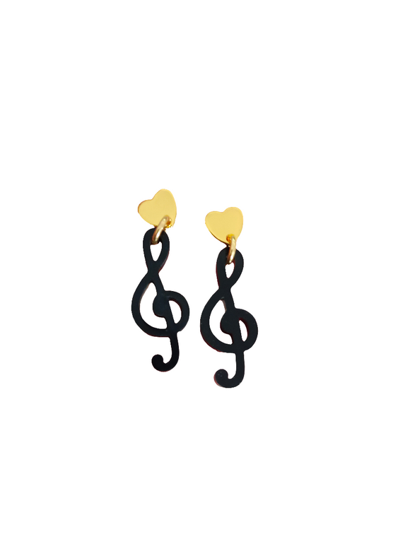 Pendientes minis clave de sol y corazón