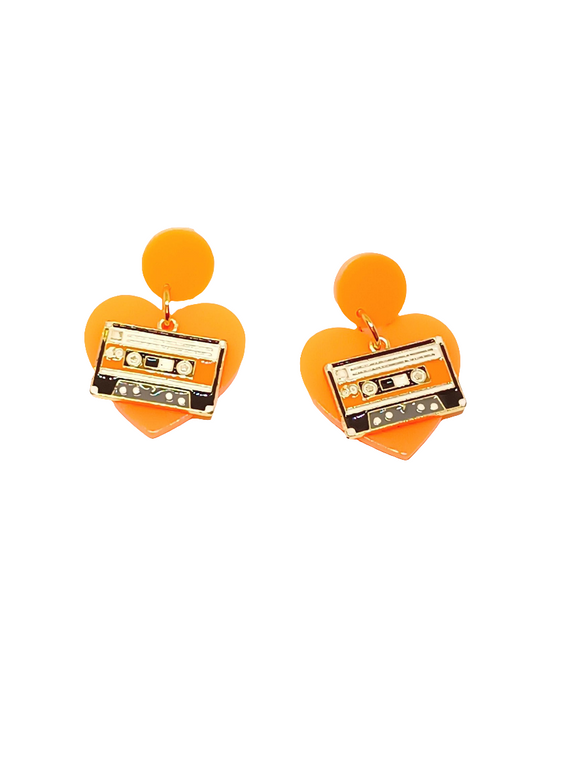 Cassette and heart earrings