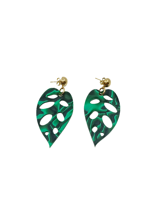 Pendientes Monstera Adansonii verde malaquita