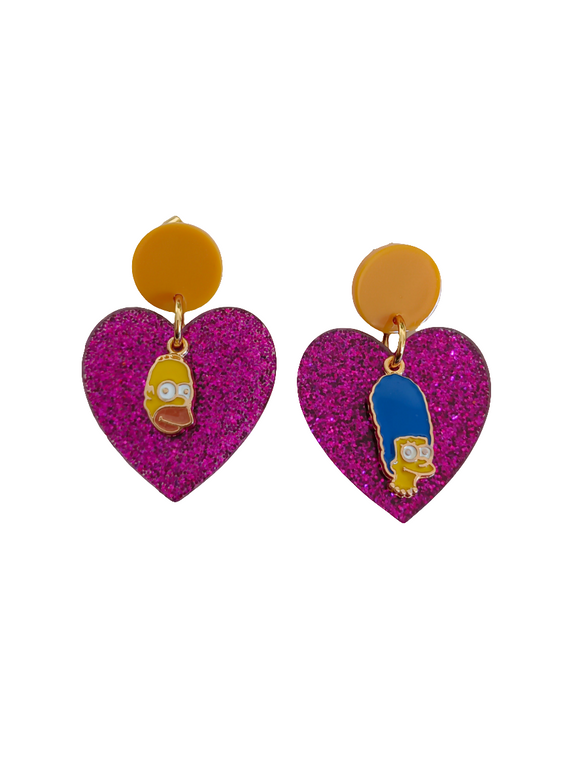 Pendientes Marge, Homer y corazón glitter