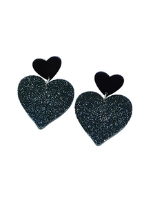 Pendientes Corazones negro glitter