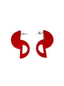 Pendientes Art Déco ondas rojas