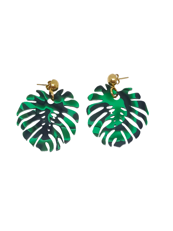 Pendientes Monstera deliciosa pequeña verde