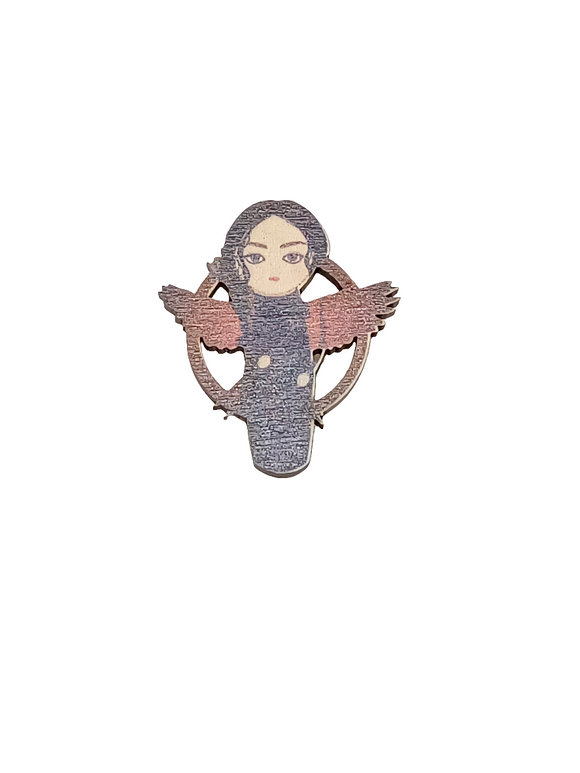 Kokeshi Katniss wooden brooch