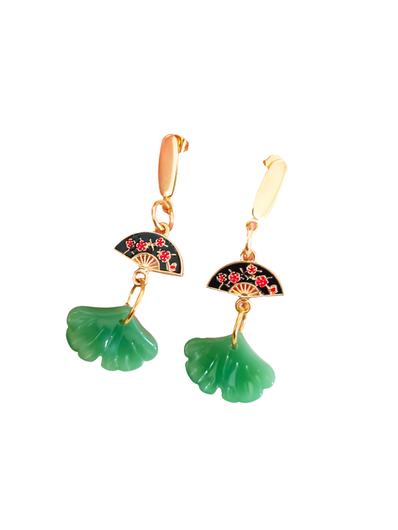 Pendientes Hojas de ginkgo y abanicos