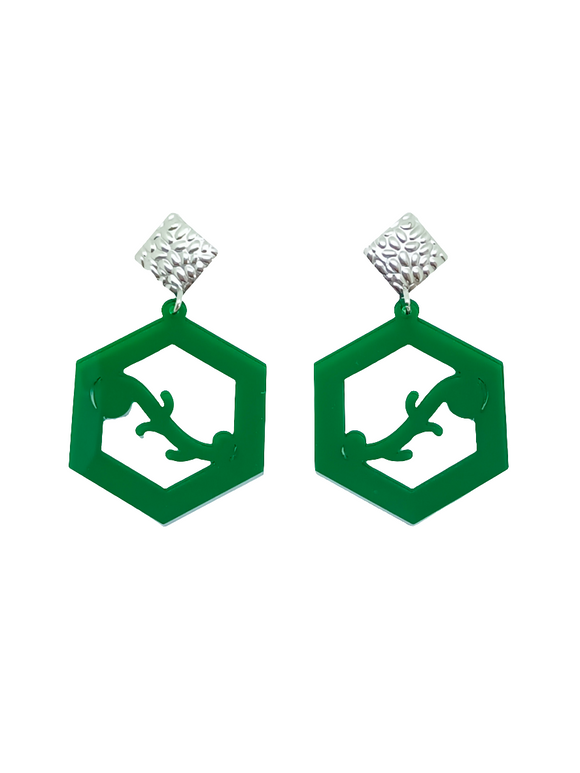 Pendientes argollas canarias hexagonales verdes