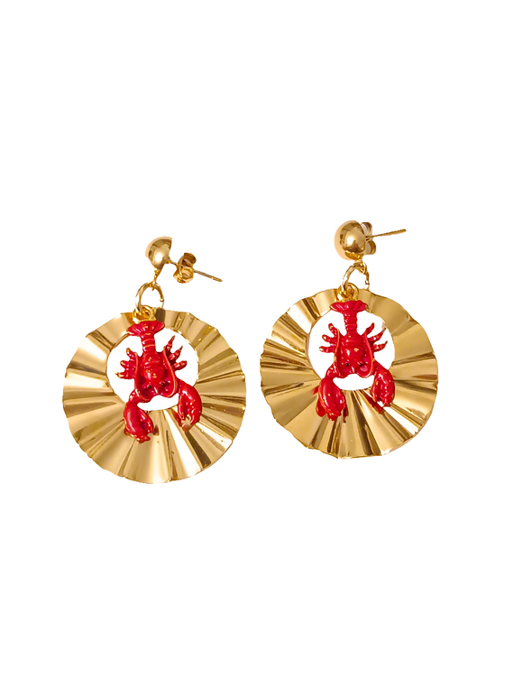 Pendientes dorados Ondas y langostas