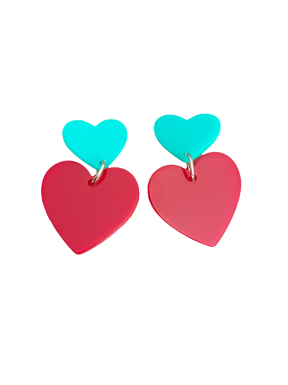 Pendientes Corazones rojos y turquesas