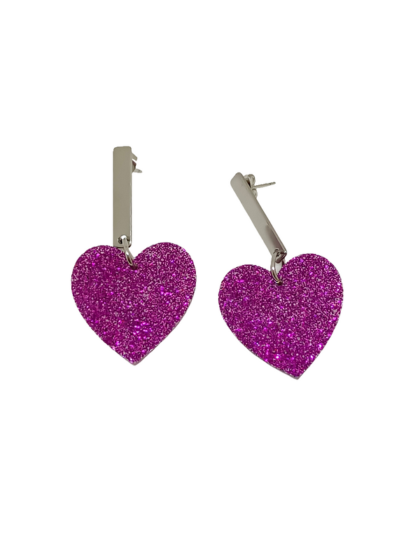 Pendientes Corazones rosas glitter