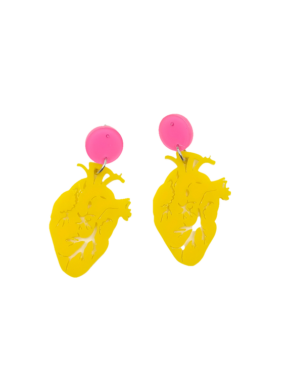 Pendientes Corazón anatómico amarillo