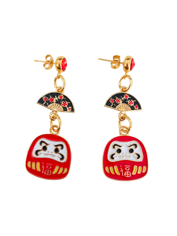 Pendientes Daruma y abanicos