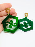 Pendientes argollas canarias hexagonales verdes