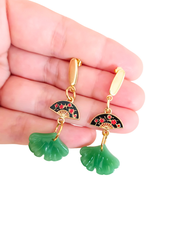 Pendientes Hojas de ginkgo y abanicos