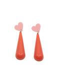 Pendientes Lágrimas coral y corazones rosas
