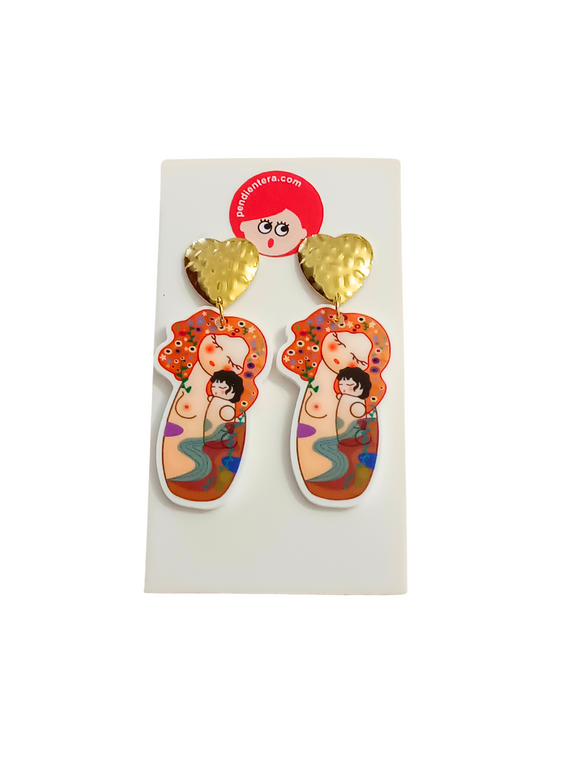 Pendientes Kokeshi Maternidad estilo Klimt
