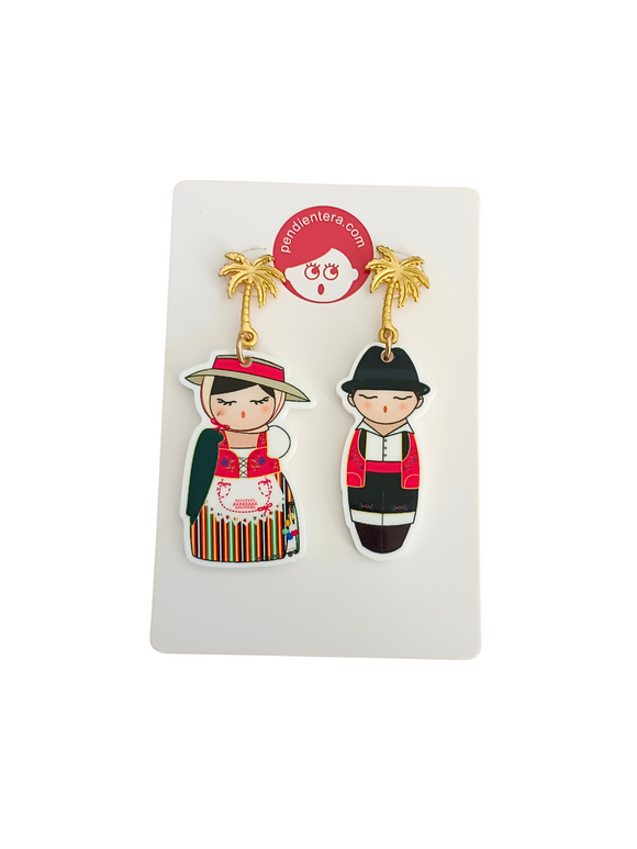 Pendientes Kokeshis Canarios y palmeras