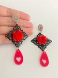 Pendientes Feria de abril rosas y corazones