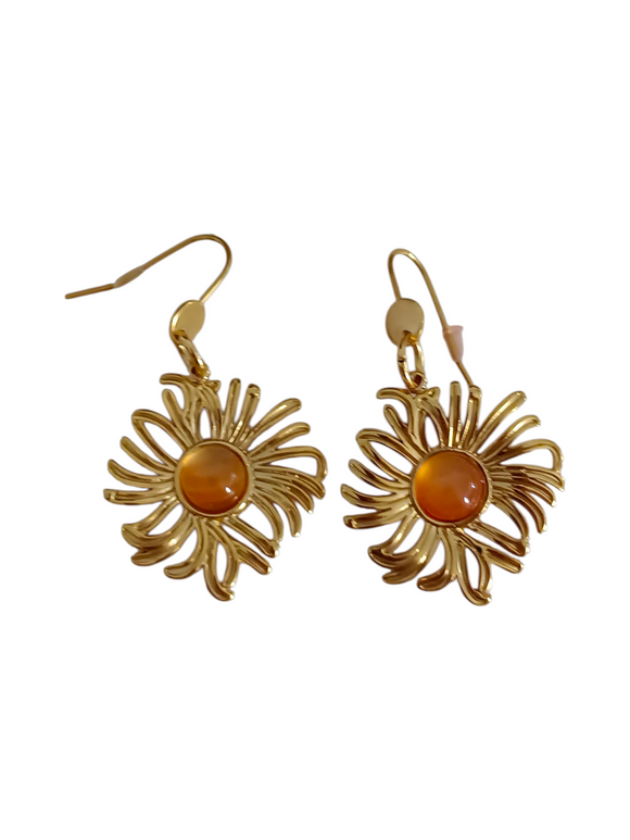 Pendientes Flores doradas y piedras naturales