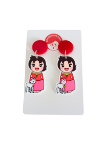 Pendientes Kokeshi Heidi y Copito de Nieve