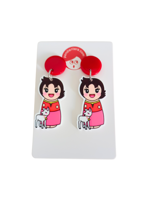 Pendientes Kokeshi Heidi y Copito de Nieve