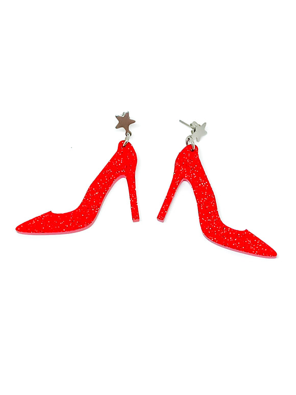 Pendientes Zapatos de tacón rojo glitter y estrellas