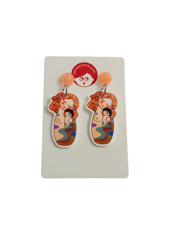 Pendientes Kokeshi Maternidad estilo Klimt