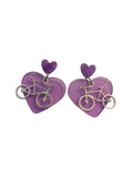 Pendientes Bicicleta y corazón violeta