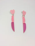 Pendientes Cuchillos espejo rosa y corazones