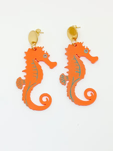 Orange Seahorse Earrings