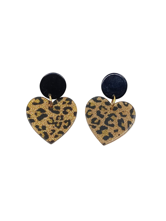 Pendientes corazones leopardo glitter marrón