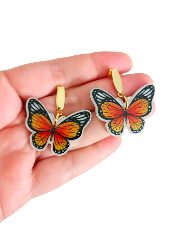 Pendientes Mariposa Monarca roja