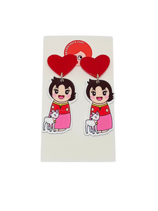 Heidi and Snowflake Kokeshi Earrings