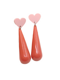 Pendientes Lágrimas coral y corazones rosas