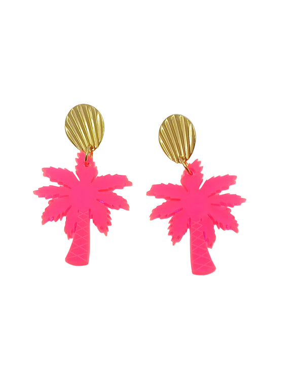 Pendientes Palmeras neón rosa