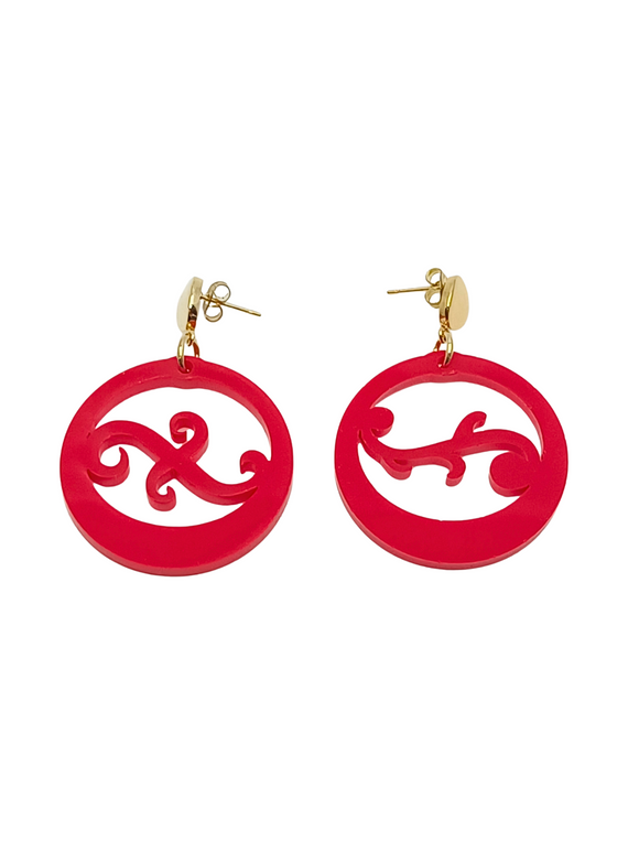 Pendientes asimétricos argollas canarias rojas