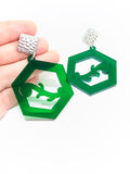 Pendientes argollas canarias hexagonales verdes