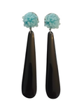 Pendientes maxi Lágrimas negras y flores azul celeste