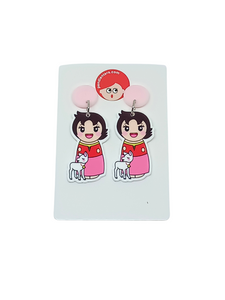 Heidi and Snowflake Kokeshi Earrings