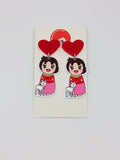 Heidi and Snowflake Kokeshi Earrings