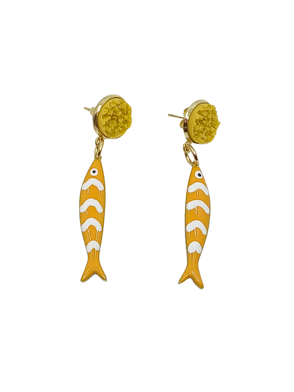 Pendientes Peces de rayas mostaza
