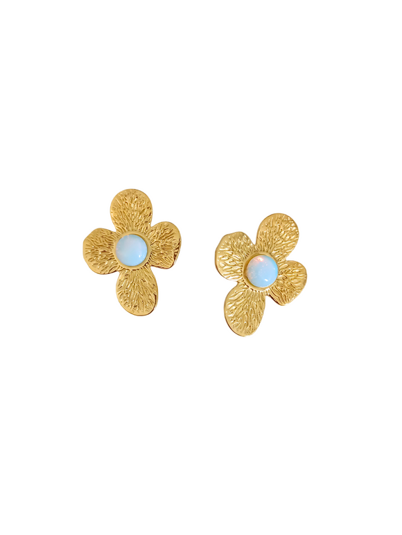 Pendientes Flores doradas y piedras luna