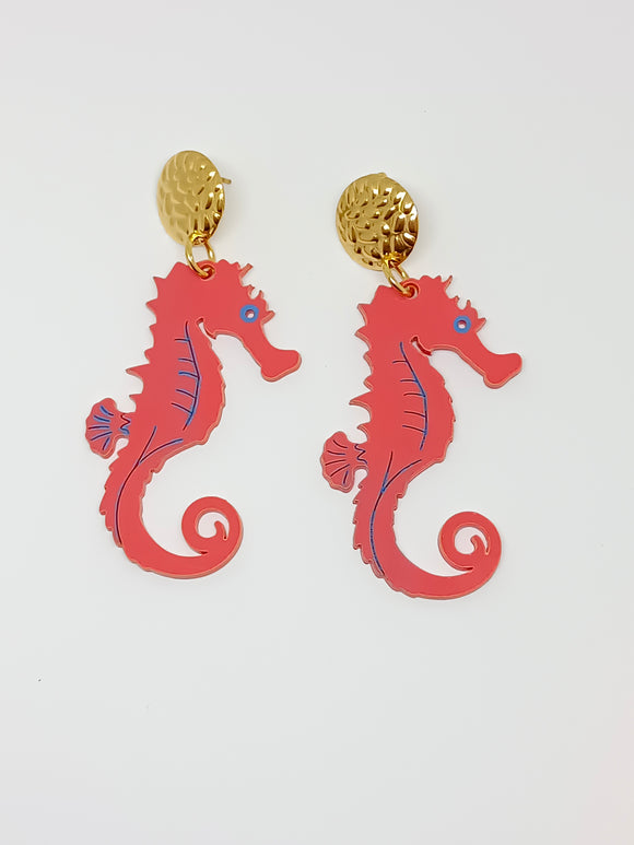 Coral Seahorse Earrings