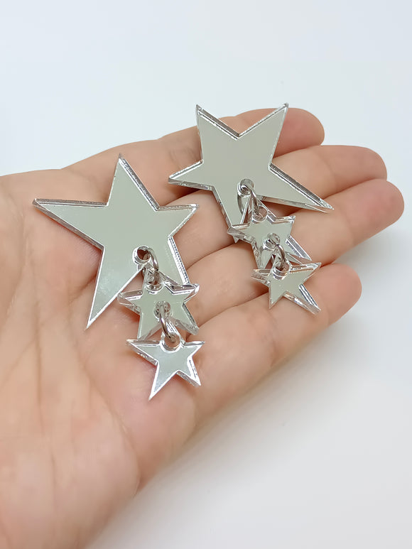 Pendientes Estrellas espejo plateado