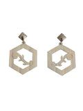 Pendientes argollas canarias hexagonales blanco nacarado