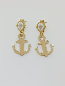 Golden mirror anchor earrings