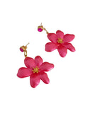 Pendientes Flores doradas y fucsias
