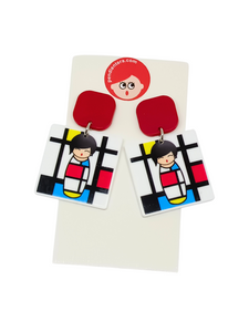 Mondrian-style Kokeshi earrings