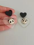 Pendientes Osos pandas y corazones transparentes