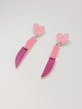 Pendientes Cuchillos espejo rosa y corazones